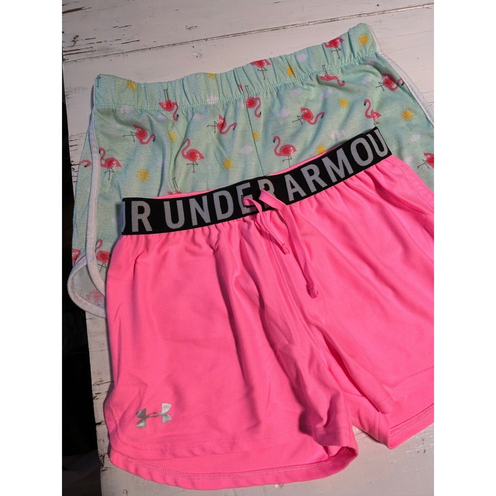 Under Armour Pink HeatGear & Cat Jack Flamingo Shorts Bundle Girls XL 14/16